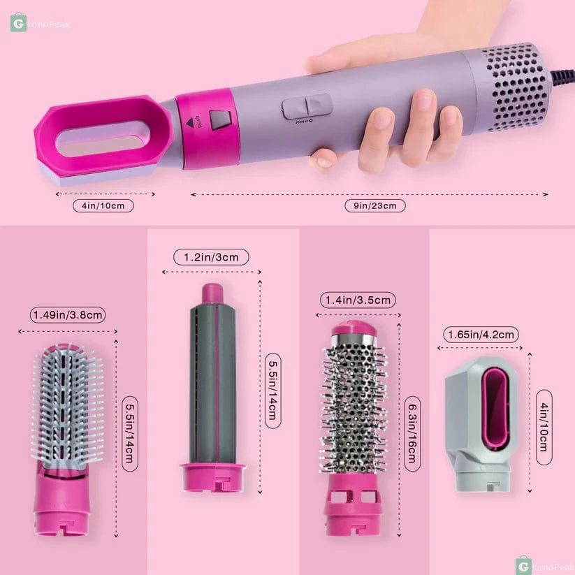 5-in-1 Hair-Styler Set Manual Curl, Straighten, Wave, and Volumizer by QuickTech