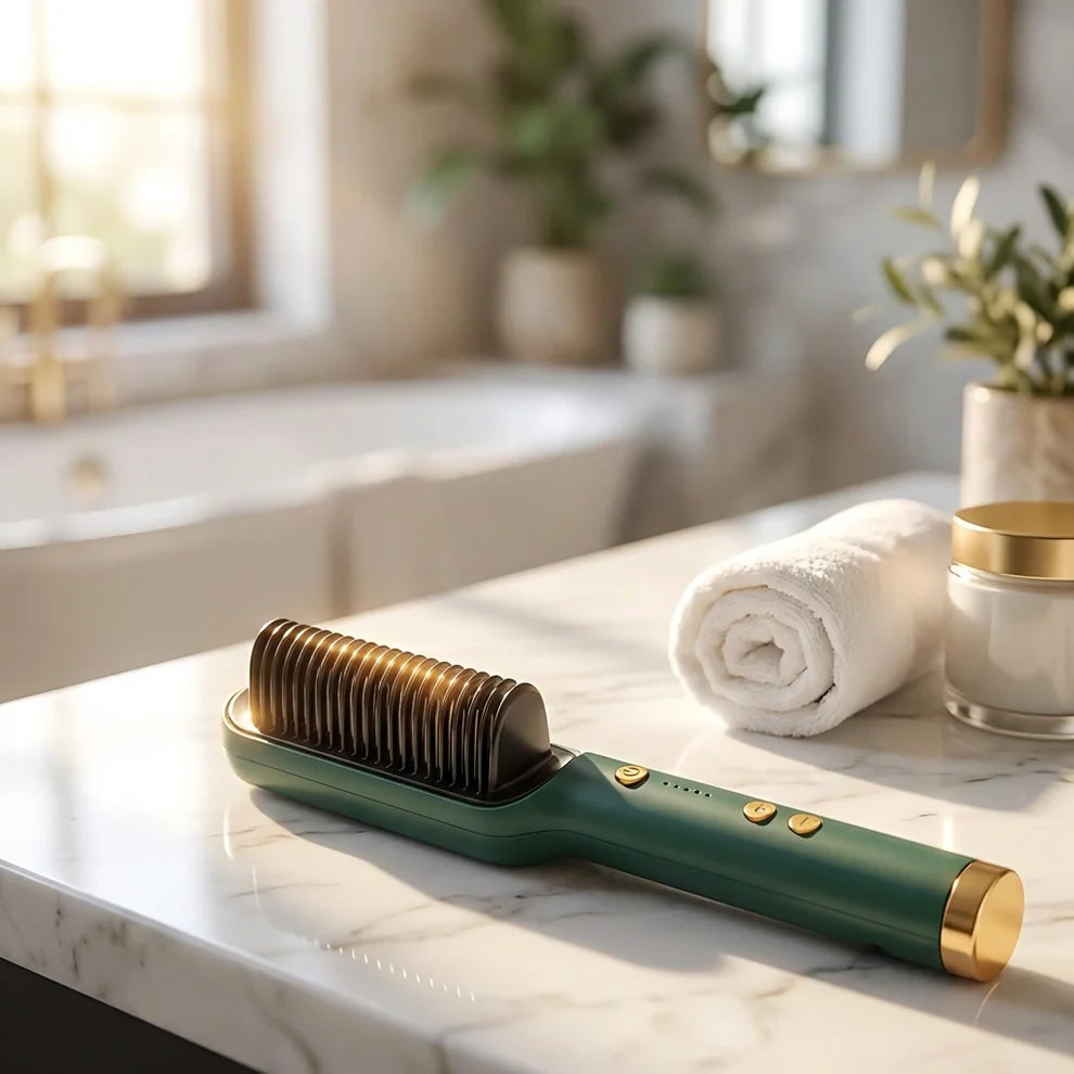 2-in-1 Electric Hair Straightener Brush