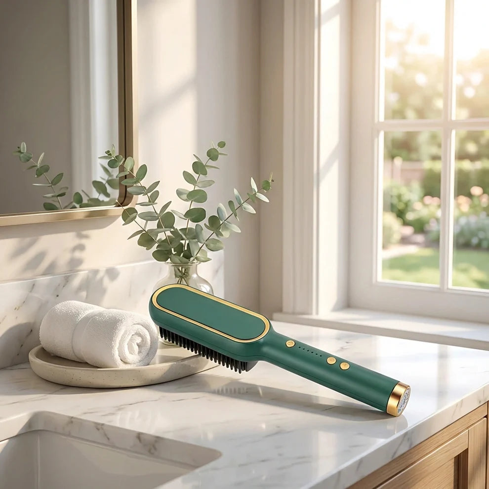 2-in-1 Electric Hair Straightener Brush