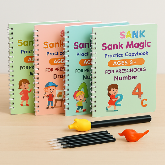 Kid's Magic Reusable CopyBook (10 Refill, 4 Book, 1 Pen, 1 Grip) QuickTech