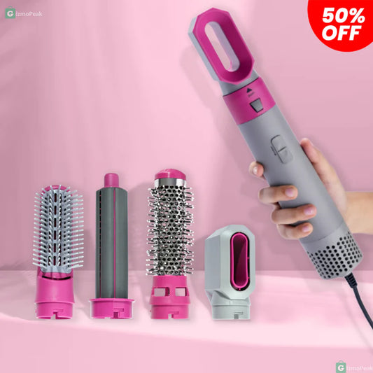 5-in-1 Hair-Styler Set Manual Curl, Straighten, Wave, and Volumizer  by QuickTech