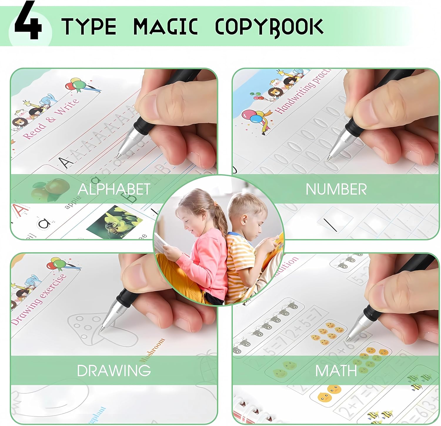 Kid's Magic Reusable CopyBook (10 Refill, 4 Book, 1 Pen, 1 Grip)QuickTechQuickTechKid's Magic Reusable CopyBook (10 Refill, 4 Book, 1 Pen, 1 Grip) QuickTech QuickTech
